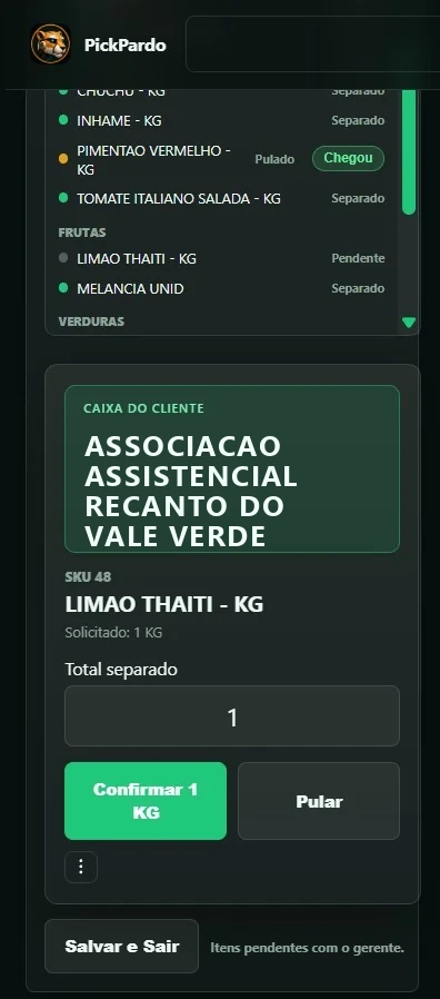 Card do separador no celular